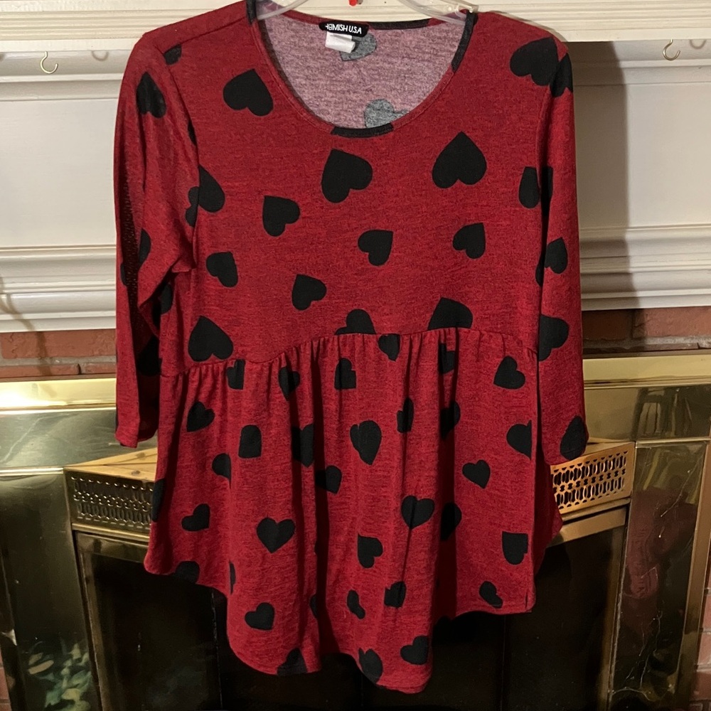Red and Black Heart Long Sleeve Top